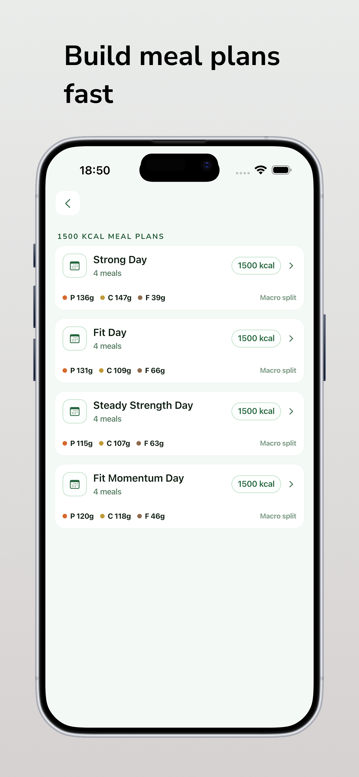 Mealful meal plan list screenshot