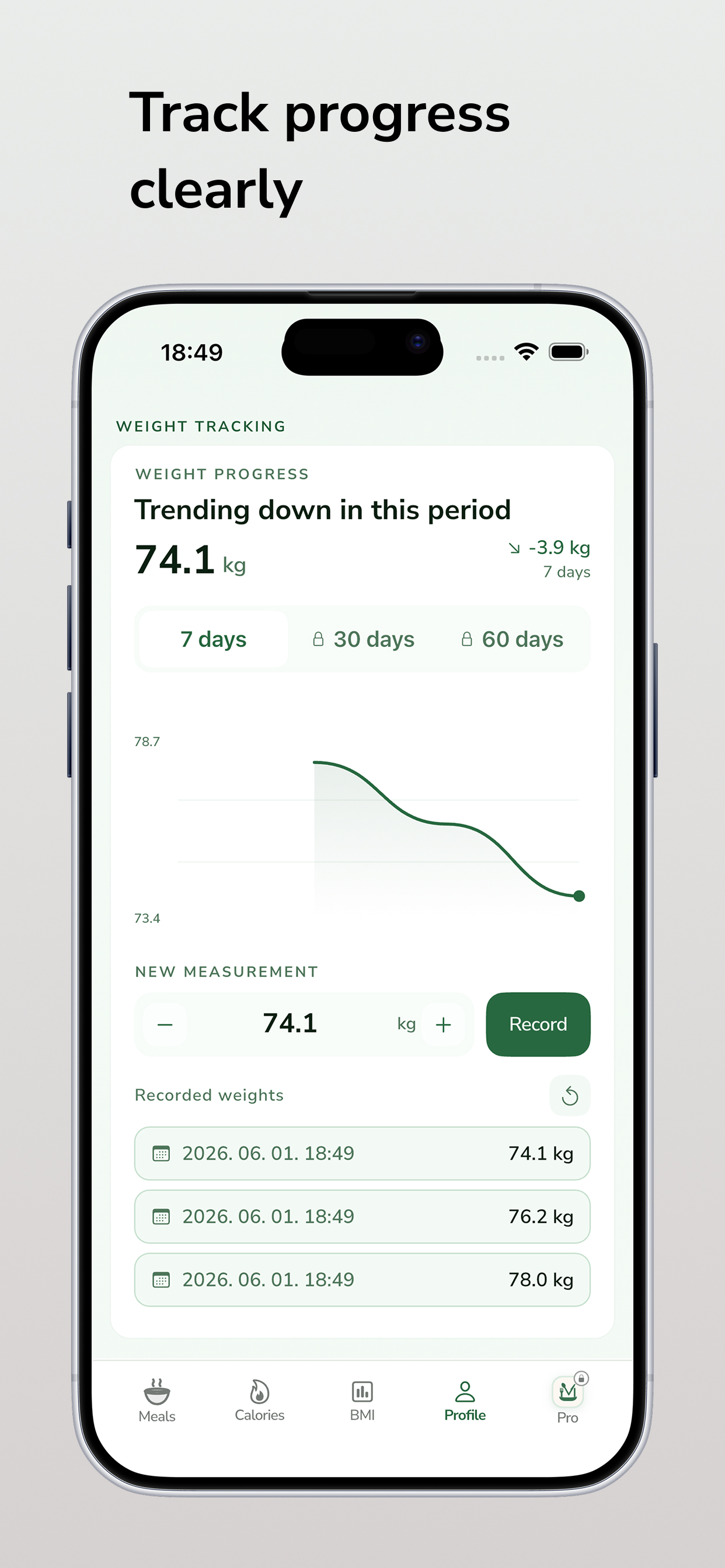 Mealful weight progress screen